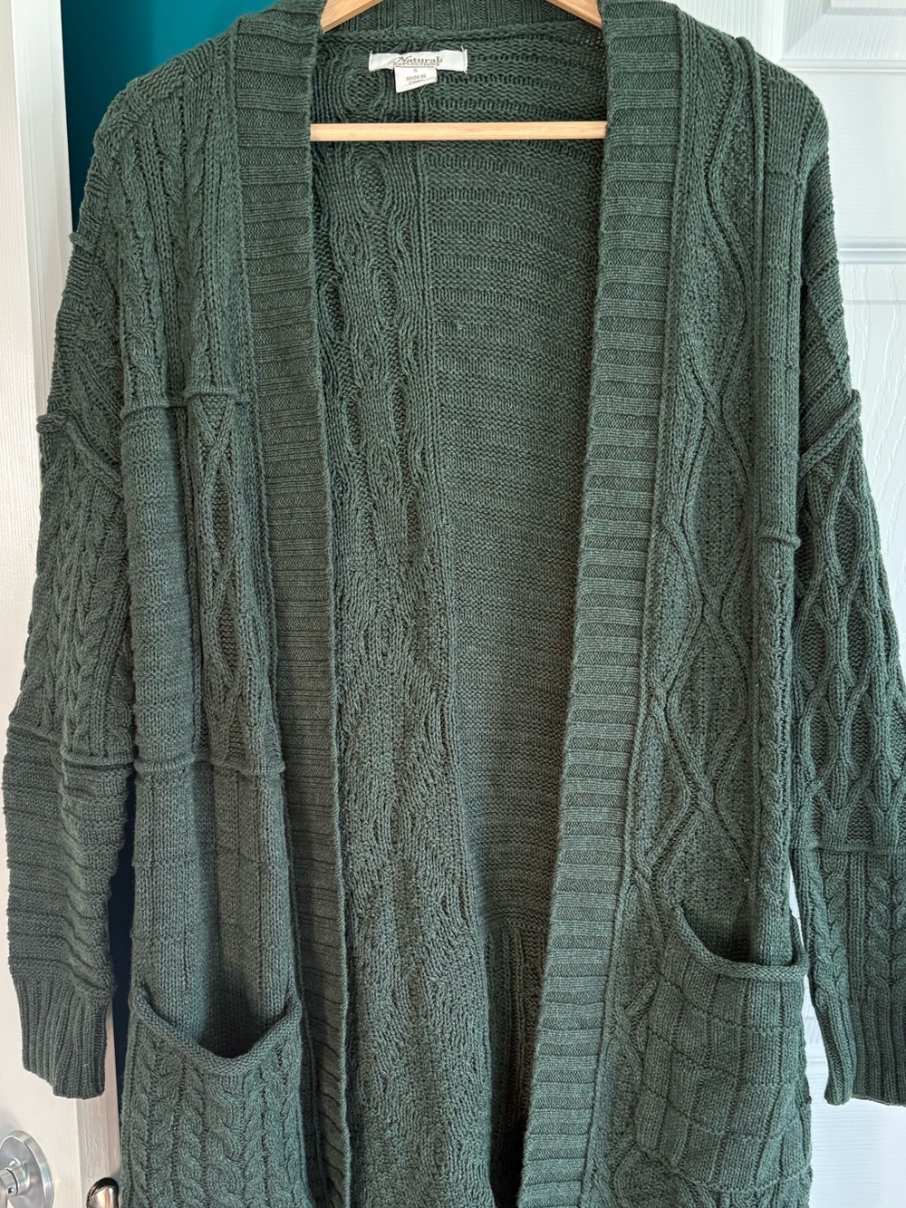Natural Reflections Olive Green Cable Knit Scoop Sweater